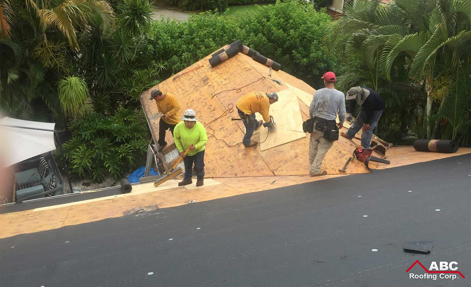 Full residential re-roof installation in progress, an ABC Roofing project